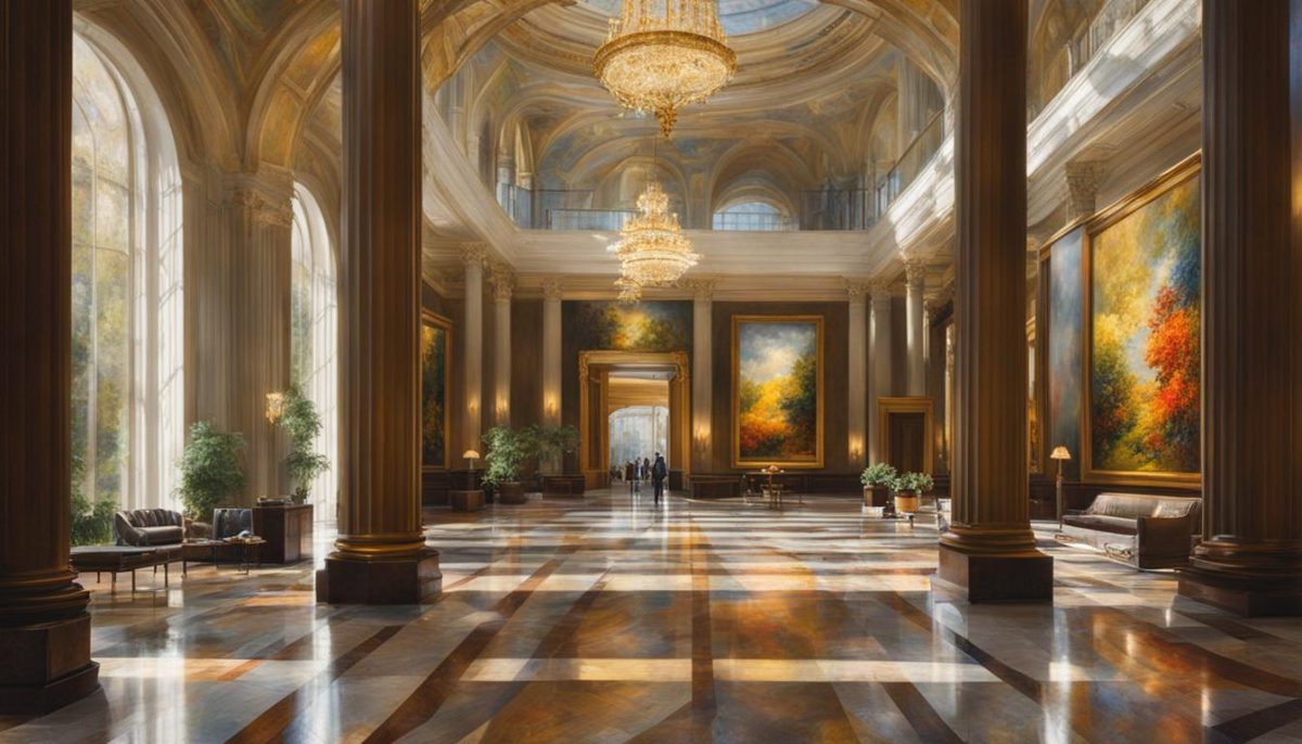 prestigious artworks in a building lobby